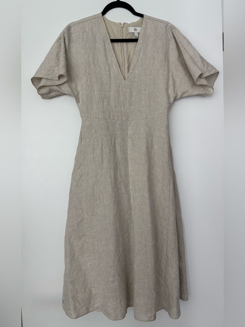Banana Republic Natural Beige Linen V-Neck Midi Dress Fully Lined